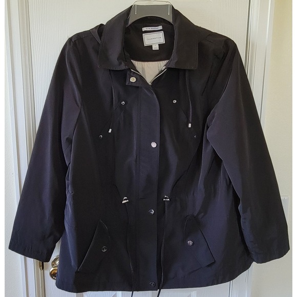 Charter Club Jackets & Blazers - Charter Club Coat Size 1X Black Water-Resistant Hooded Anorak Jacket Womens